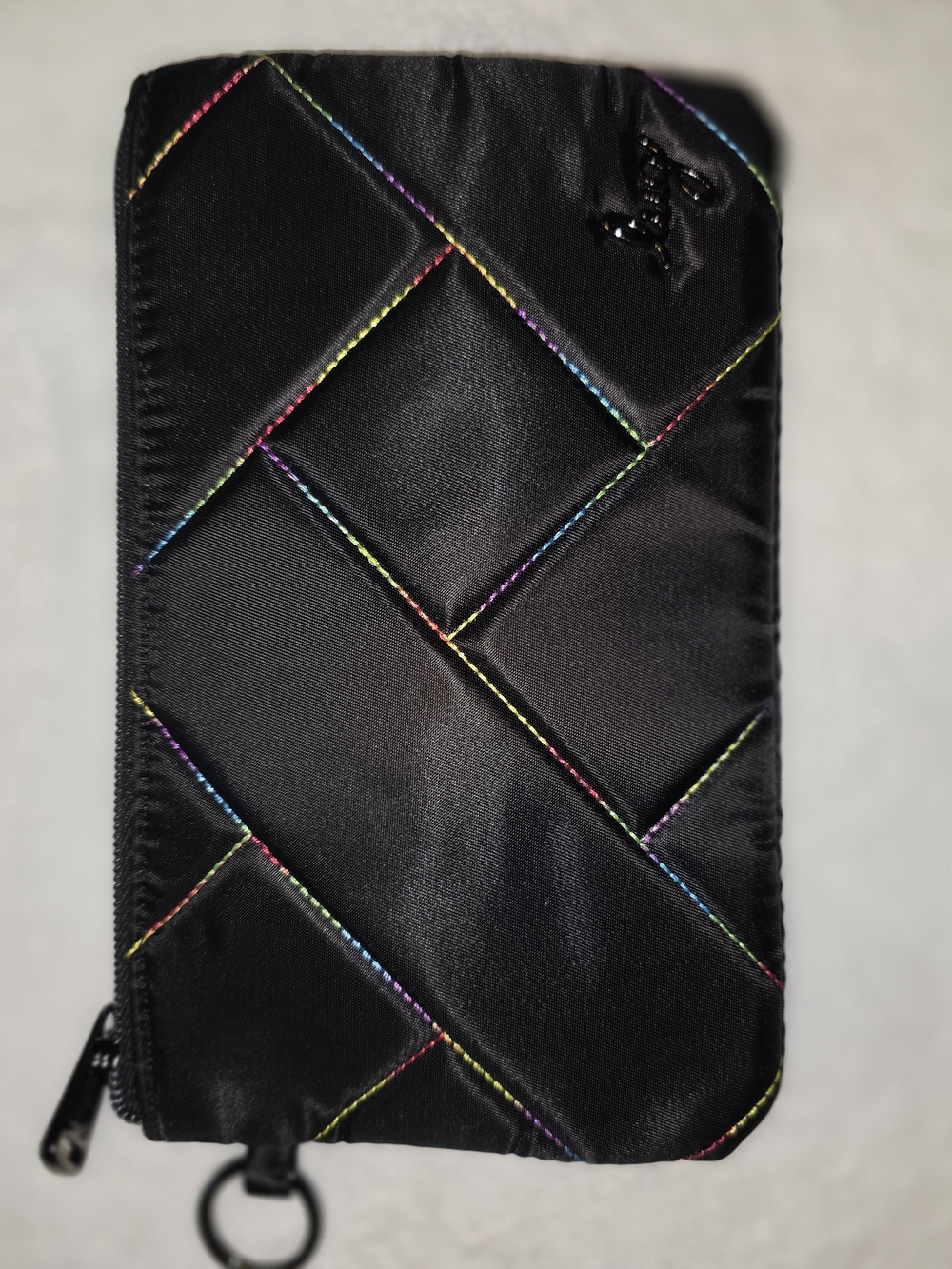 Lug Black Quilted Zip Wallet with Rainbow Stitching